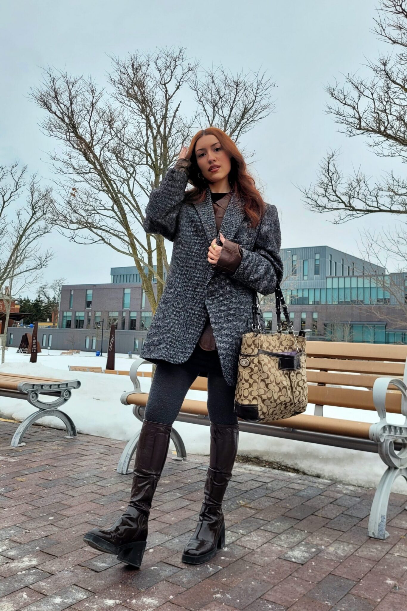 90s fashion inspired outfit featuring a student wearing vintage pieces