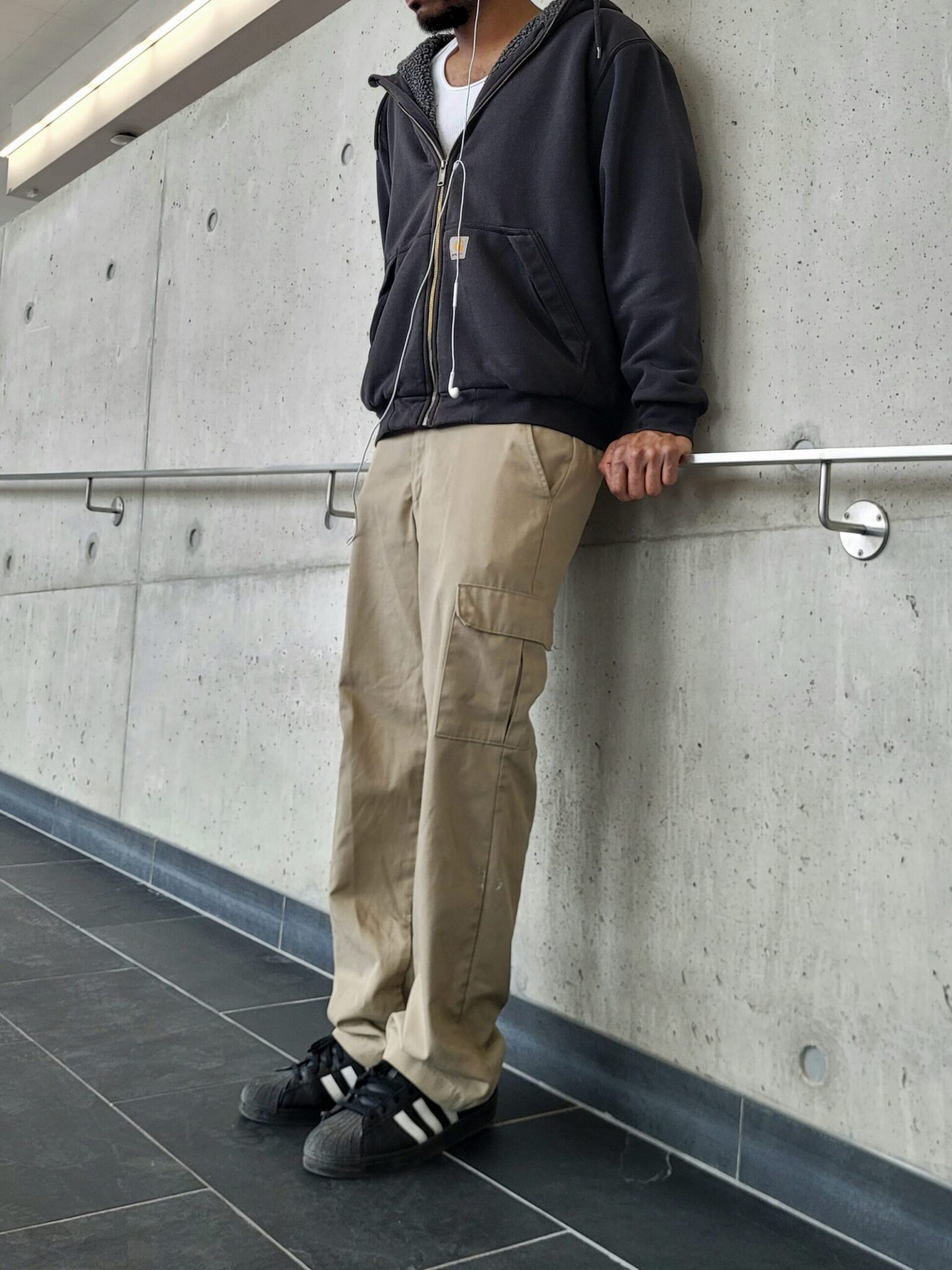Y2K fashion male outfit with utility and thrifted clothes.