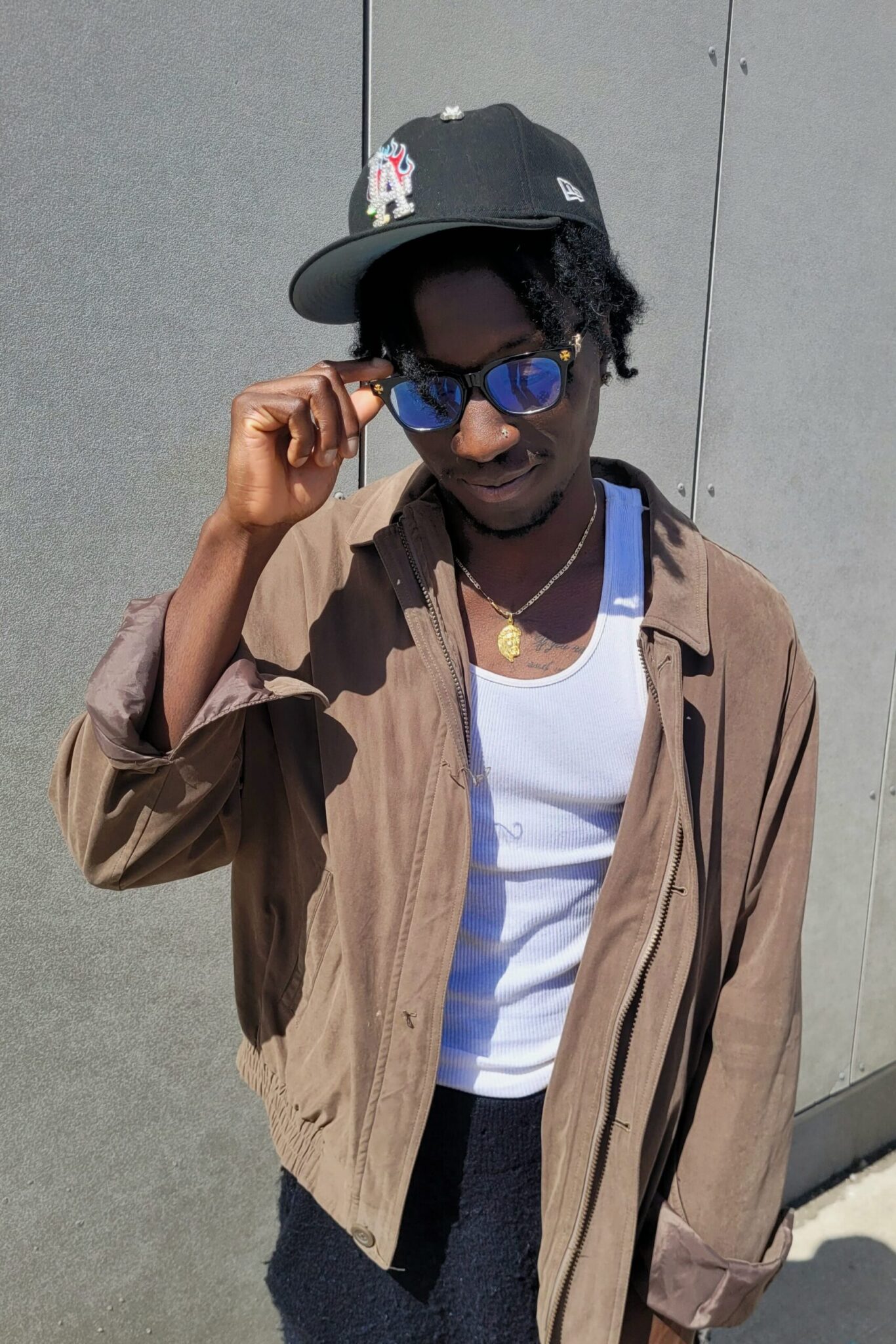 Close-up of student golden accessories and 2000s style