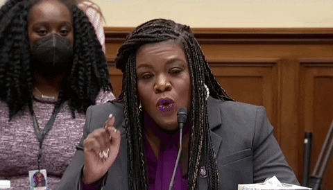 A woman with braided hair speaks into a microphone during a formal hearing and says "We are worthy of better. We demand better."