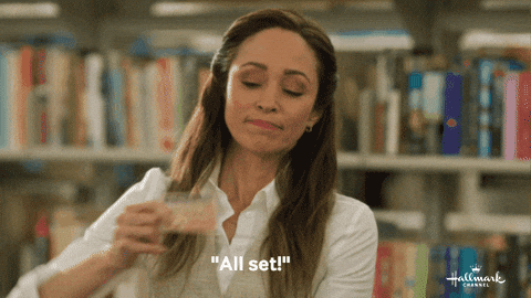 Woman saying "All set!"