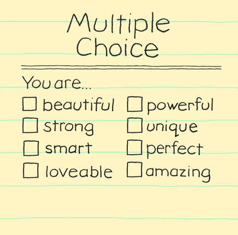 A note with several adjectives about yourself.
