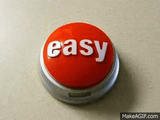 A hand touching the Staples easy button.