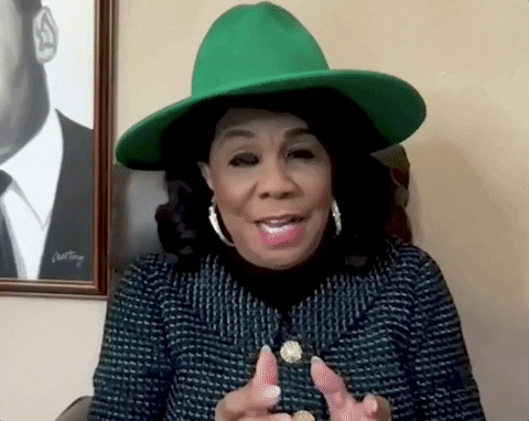 A woman in a green hat and patterned outfit speaks with enthusiasm with the caption "I'm learning something every day! And I was there!"