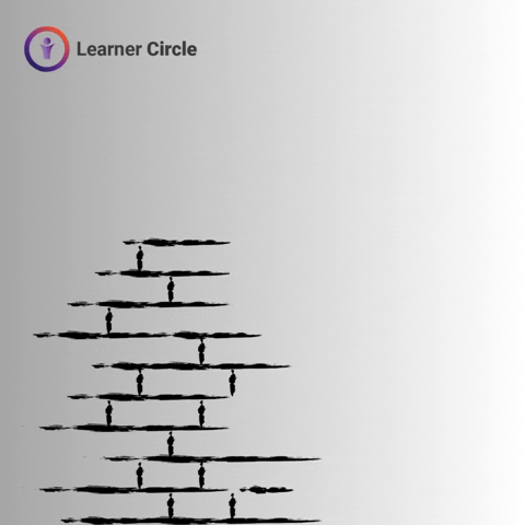 A motivational graphic from Learner Circle features the quote "If opportunity doesn’t knock, build a door" in bold black text, accompanied by a stylized illustration of people standing on horizontal lines resembling a staircase.