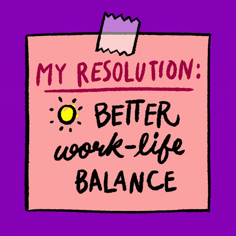 A pink sticky note with a writings "My resolution: Better wrok-life balanca."