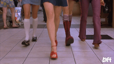 A group of 4 girls strutting in a mall shopping
