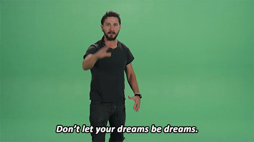 A man in a black t-shirt gestures with intensity against a green screen with the caption "Don't let your dreams be dreams."