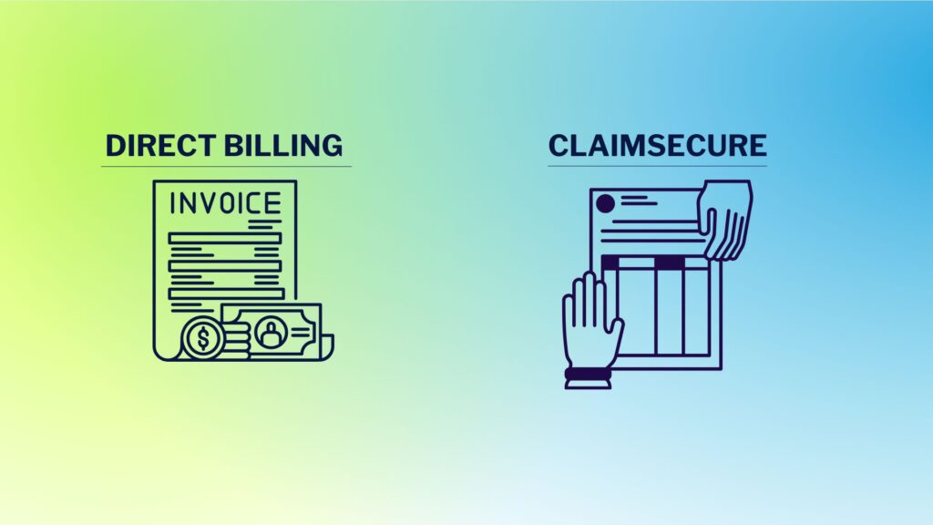 Illustration of the two ways of claiming benefits: direct billing and ClaimSecure.
