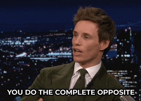 A man is saying the words, "YOU DO THE COMPLETE OPPOSITE"