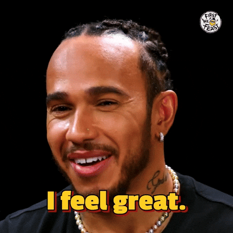 A man is saying the words, "I feel great. I'm so happy."