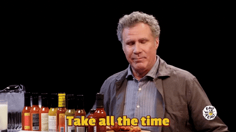 A man is saying the words, "Take all the time you need."