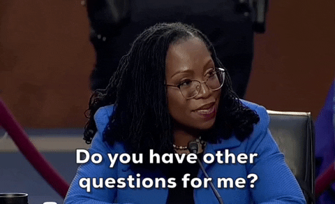 A woman is saying the words, "Do you have other questions for me?"