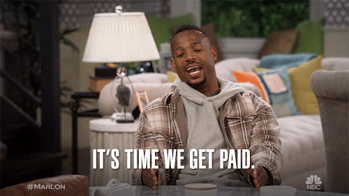 A man is saying the words "IT'S TIME WE GET PAID."