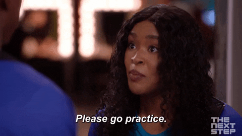 A woman is saying the words "Please go practice."