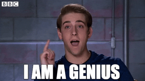 A man is saying the words "I AM A GENIUS"