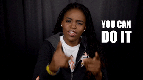 A woman is saying the words "YOU CAN DO IT"