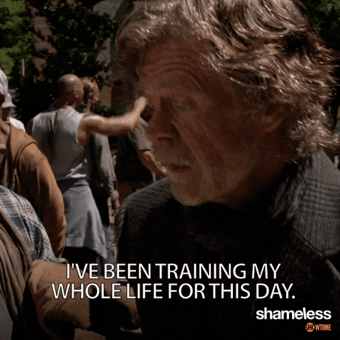 A man is saying the words "I'VE BEEN TRAINING MY WHOLE LIFE FOR THIS DAY."