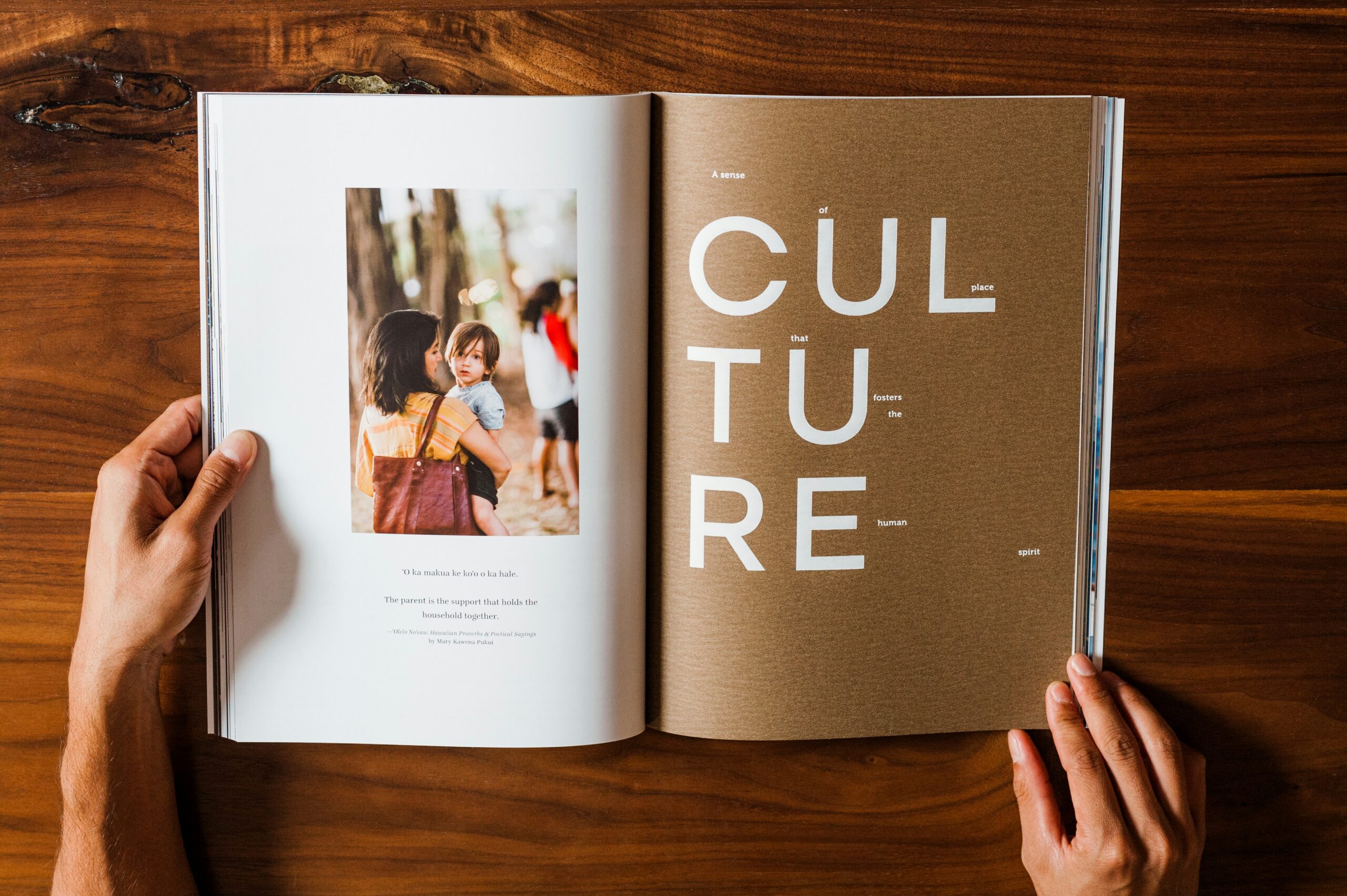 A magazine open to a page with a photo on the left and text that says 'Culture' on the right
