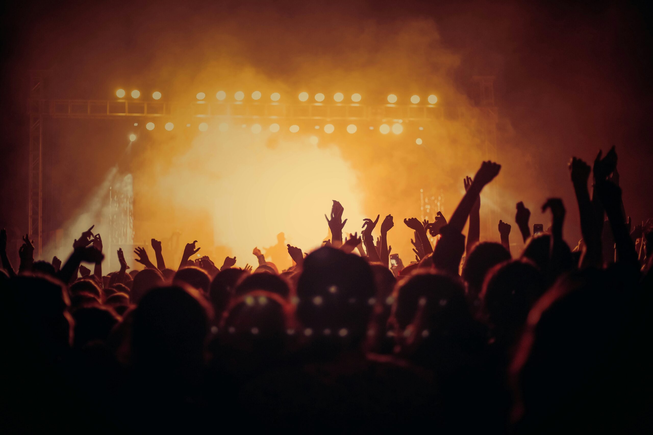 photo of a concert with the hands of the audience up in the air