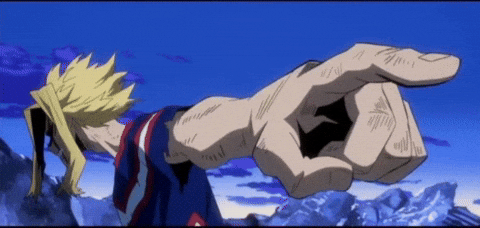 A character pointing at the screen