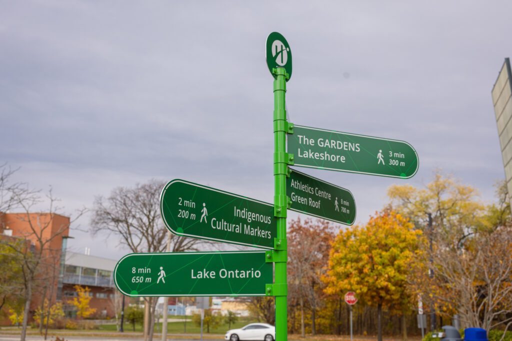 Sustainability Trail plaque at the Lakeshore campus.