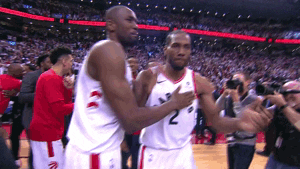 IGNITE Real Talks guest Serge Ibaka and Kahwi Leonard congratulate each other.