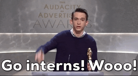 Man saying "Go interns! Wooo!"