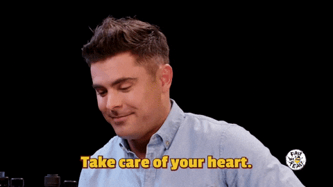 A man is saying "Take care of your heart. Take care of your brain. You're good."
