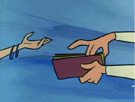Animated gif of hands offering money while other hand takes the whole wallet