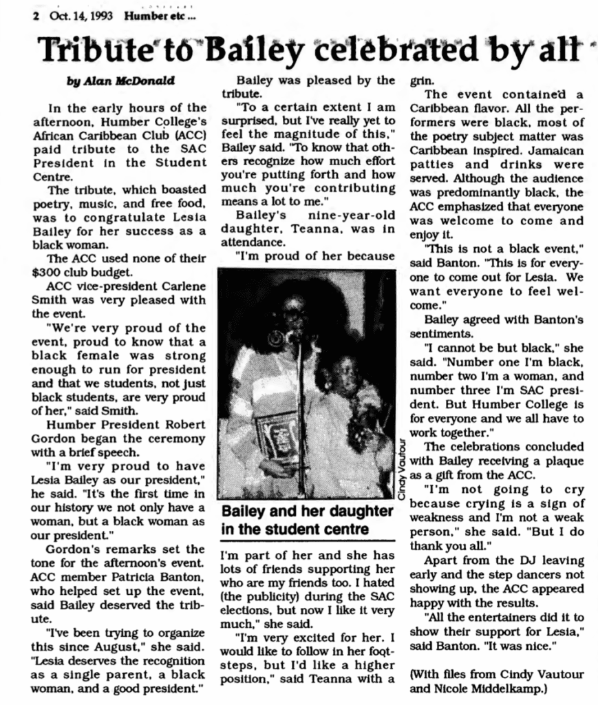 Article from Humber ETC from October. 14, 1993.