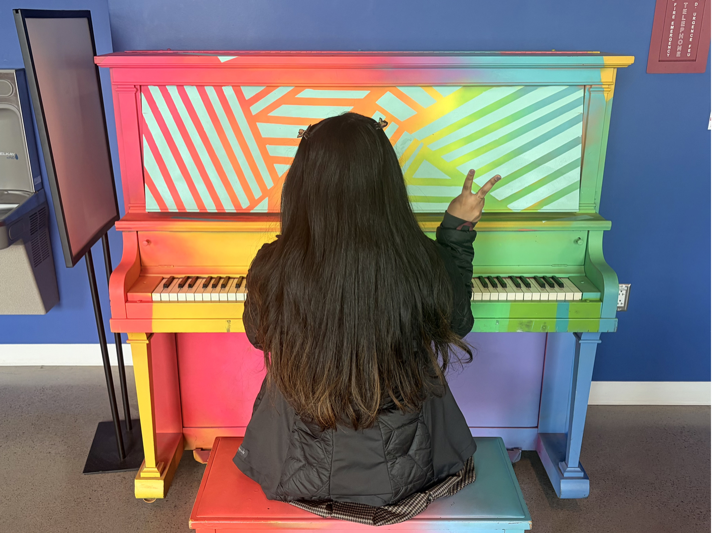 A picture of the piano on the second floor of the A Building.