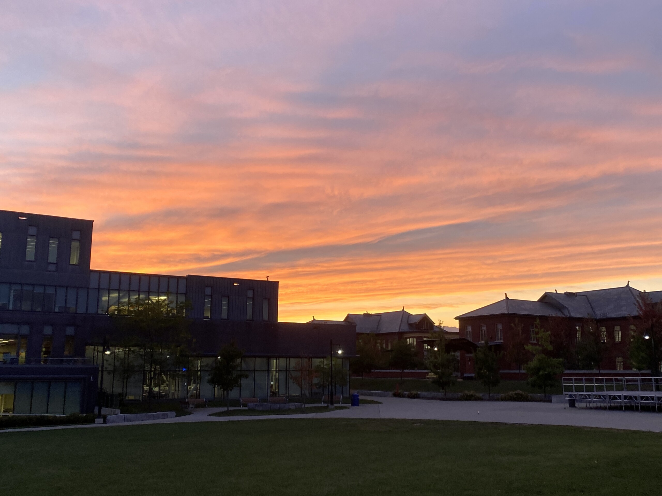Lakeshore campus courtyard during sunset
